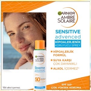 Garnier Ambre Solaire Sensitive Advanced Hipoalerjenik SPF50+ Güneş Koruyucu Sprey 150 Ml - Thumbnail