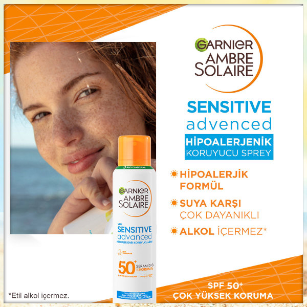 Garnier Ambre Solaire Sensitive Advanced Hipoalerjenik SPF50+ Güneş Koruyucu Sprey 150 Ml