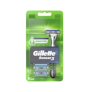 Gillette - Gillette Sensor3 Tıraş Makinesi Sensitive +6 Yedek Tıraş Bıçağı