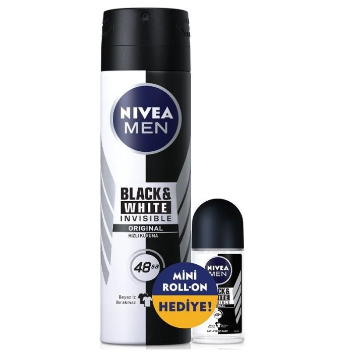 Nivea Black&White Invisible Deo 150 Ml+Mini Roll-On Set