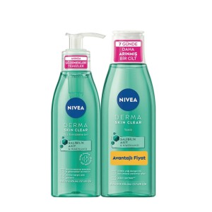 Nivea - Nivea Derma Skin Clear Sivilce Karşıtı Yüz Temizleme Jeli 150 Ml + Tonik 200 Ml