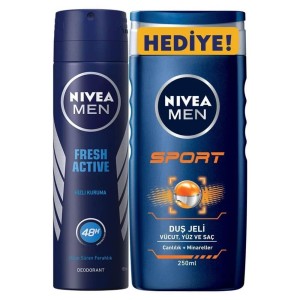 Nivea - Nivea Fresh Erkek Sprey Deodorant 150 Ml + Sport Duş Jeli 250 Ml Set