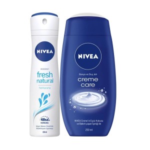 Nivea - Nivea Fresh Natural Kadın Deodorant 150 Ml + Creme Care Duş Jeli 250 Ml Set