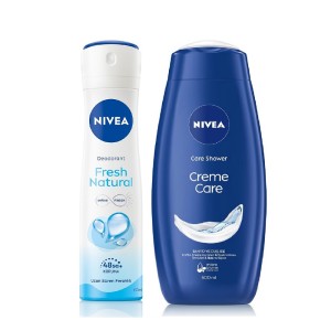 Nivea - Nivea Fresh Natural Kadın Deodorant 150 Ml + Creme Care Duş Jeli 250 Ml Set