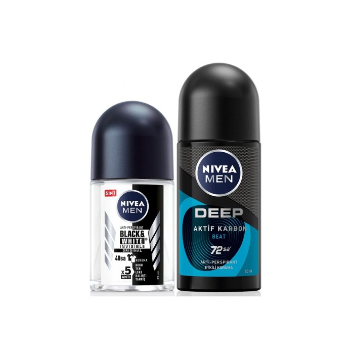 Nivea Men Erkek Deodorant Roll-On Black & White 50 Ml + Mini Roll-On Black & White 25 Ml Set