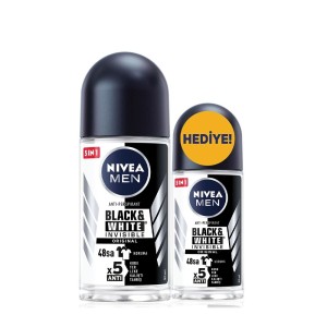 Nivea - Nivea Men Erkek Deodorant Roll-On Black & White 50 Ml + Mini Roll-On Black & White 25 Ml Set